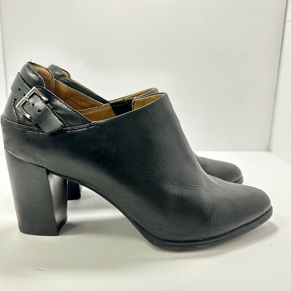 Clarks Black Leather Ankle Booties with Buckle